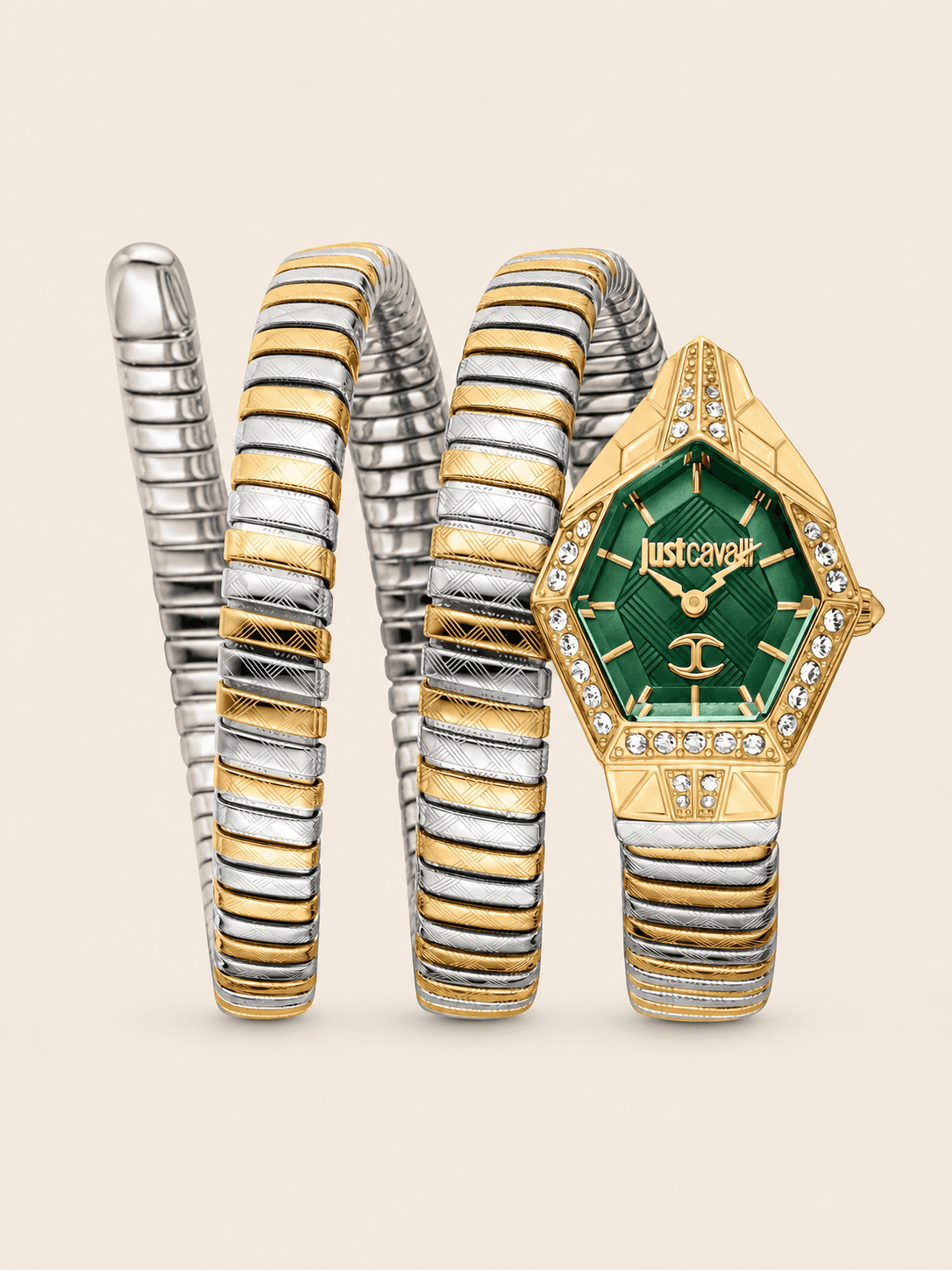 Just Cavalli Signature Snake JC1L304M0065 Women's Gold & Green Watch