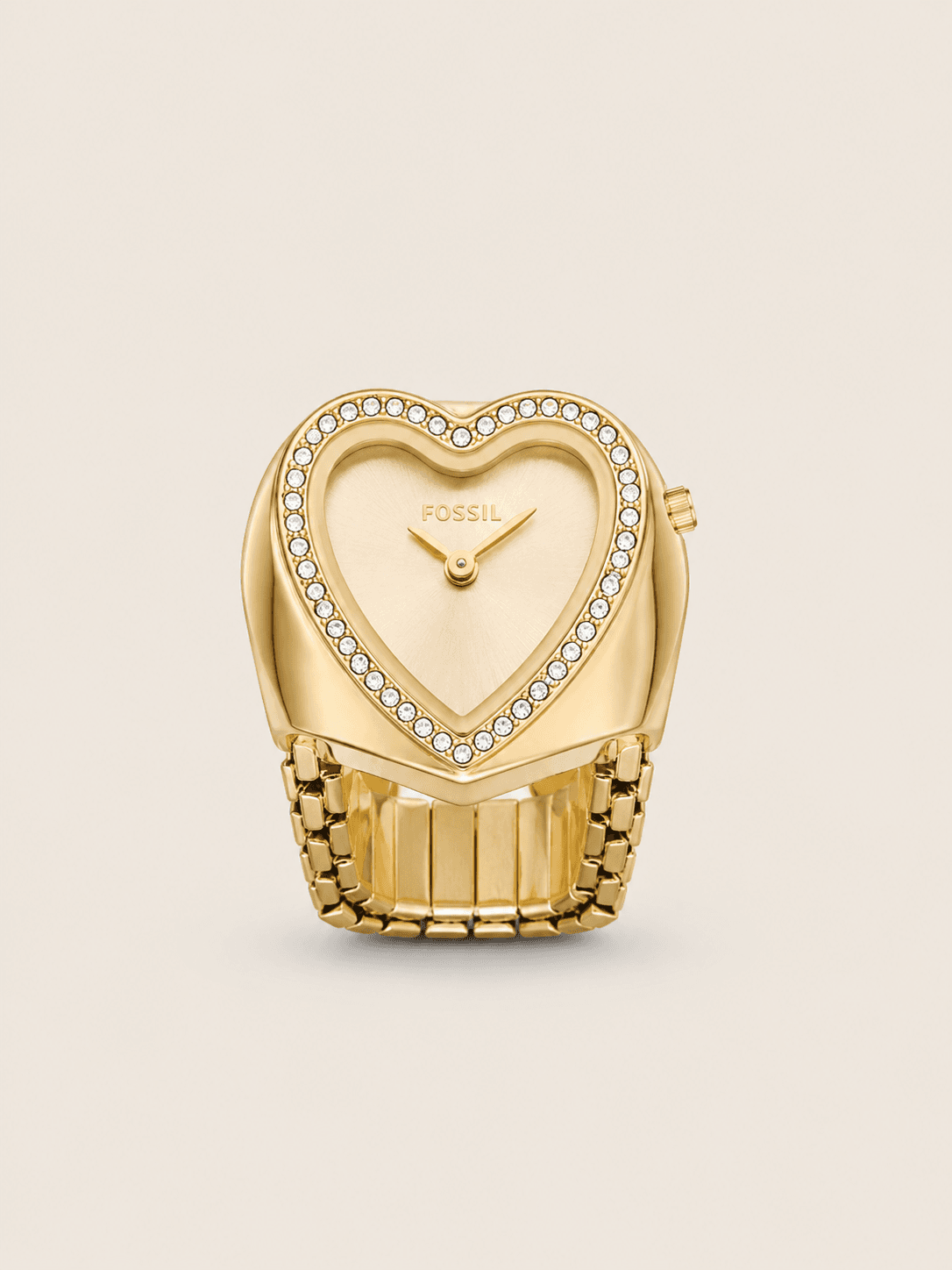 Fossil ES5407 Women's Heart Gold-Tone Crystal Watch Ring