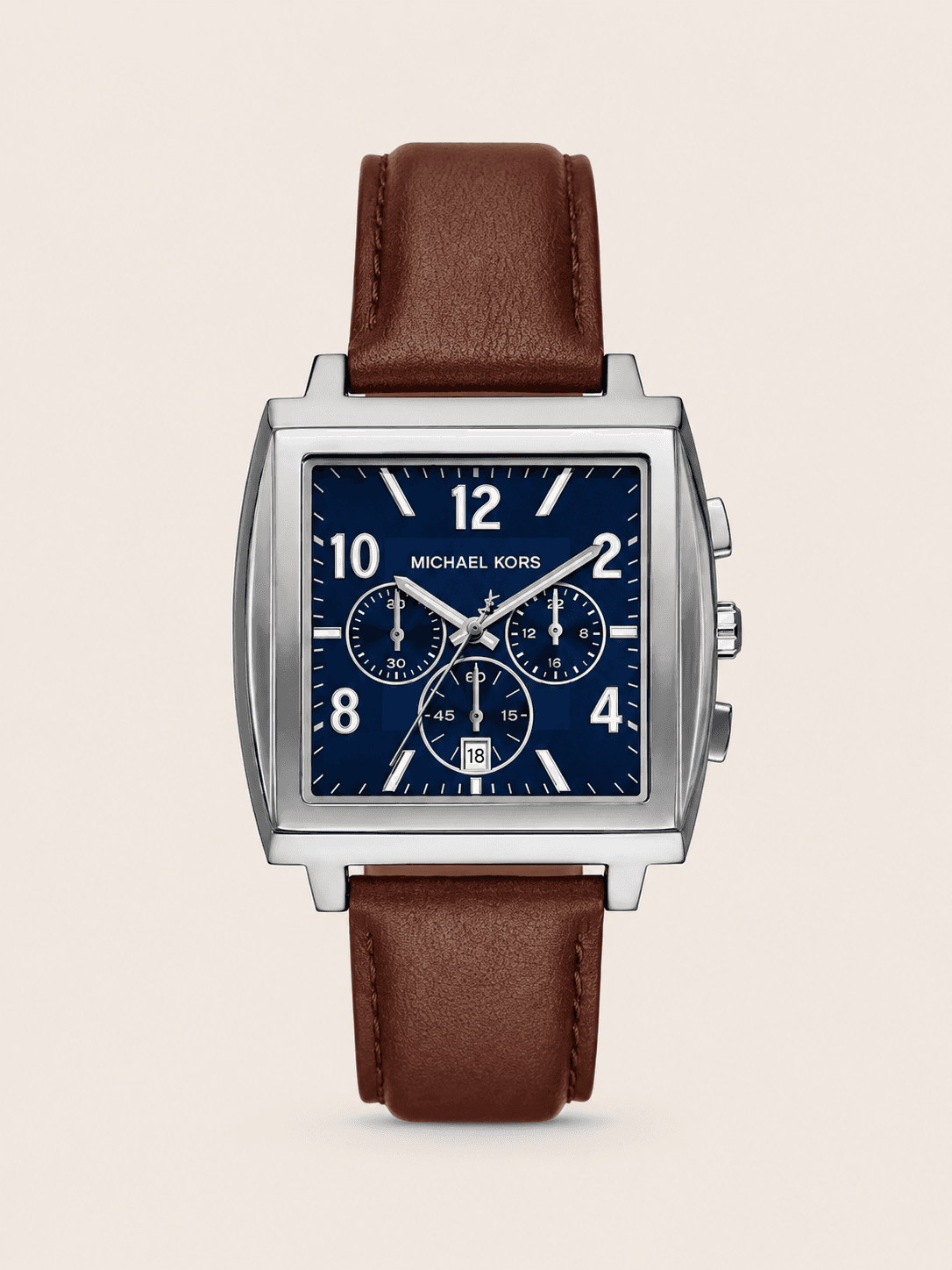 Michael Kors Oversized Rhys Silver-Tone and Leather Watch